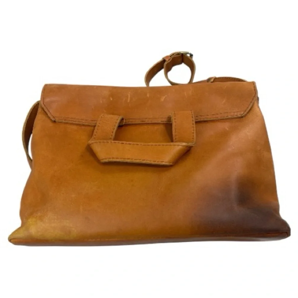 Raven + Lily Tan Leather Messenger Bag Cognac Crossbody Classic Weathered Boho